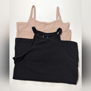 Everyday Tank Bundle — Black Halter Tank + Neutral Ribbed Cami (S / 3–5)